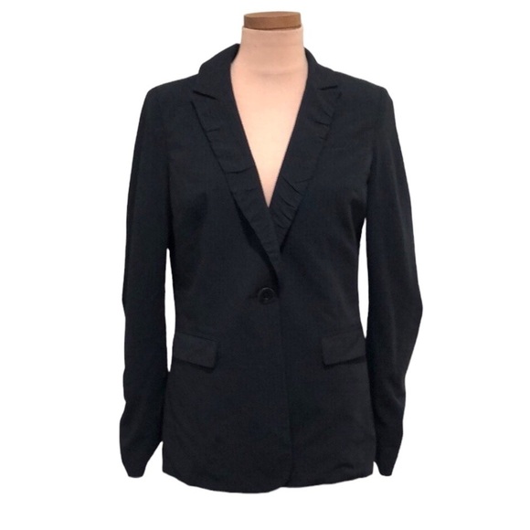 CAbi Blazer Size 6 Black Tan Striped Ruched Jacket - Picture 1 of 11